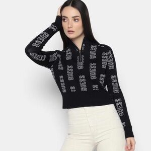 Guess Black and White Logo Knit Top